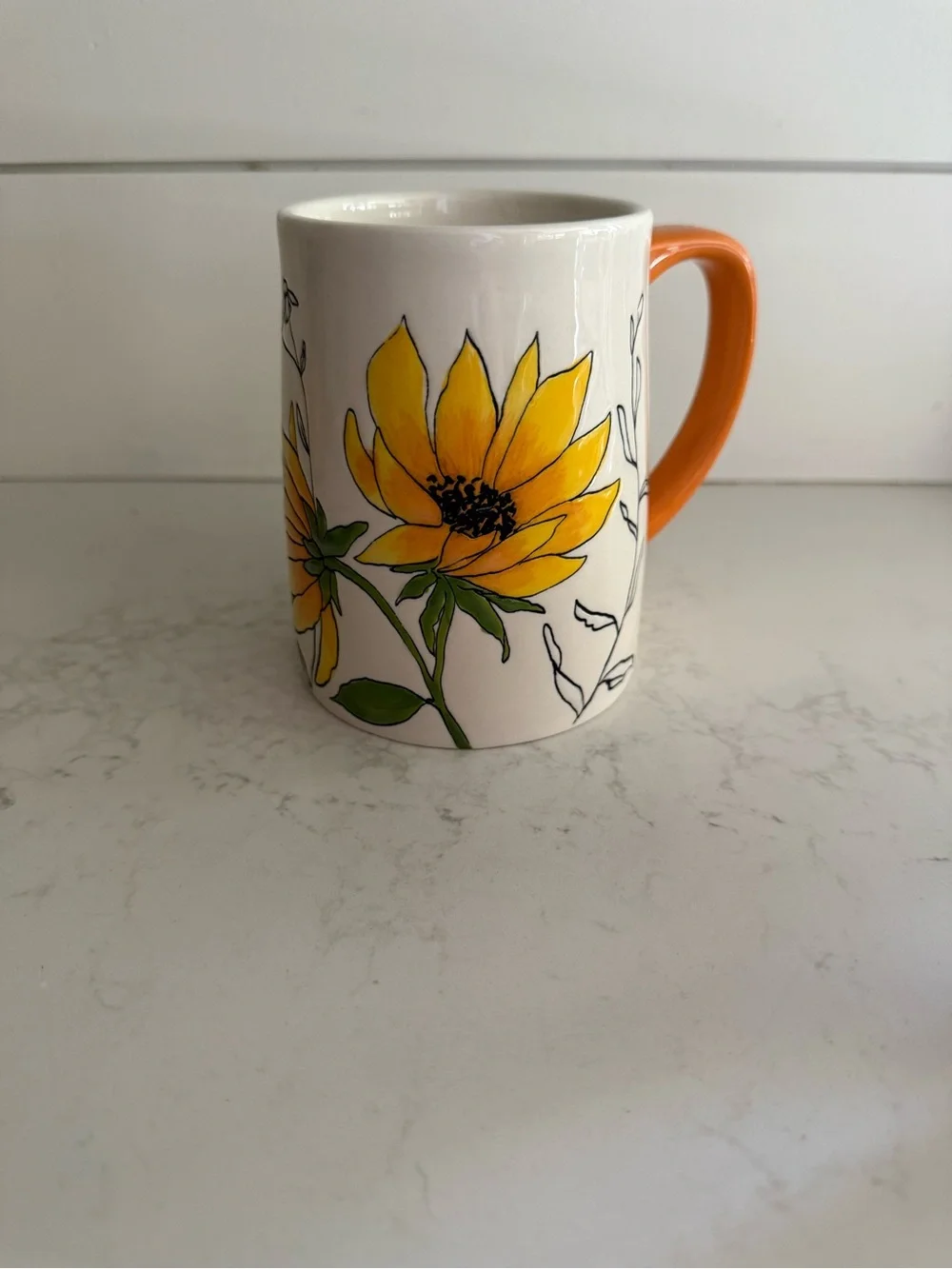 Sunflower Ceramic Mug with Orange Handle